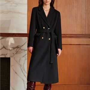 NWT Commense Coat: Elegant Lapel Belted Coat Size Small, Color: Black